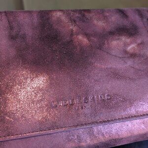 Liebeskind Berlin leather passport holder in Metallic Maroon